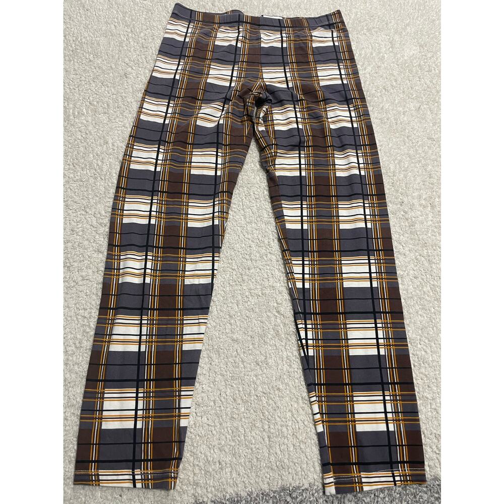 Poof Women's Size Large Elastic Waist Plaid Cropped Leggings Gold Brown